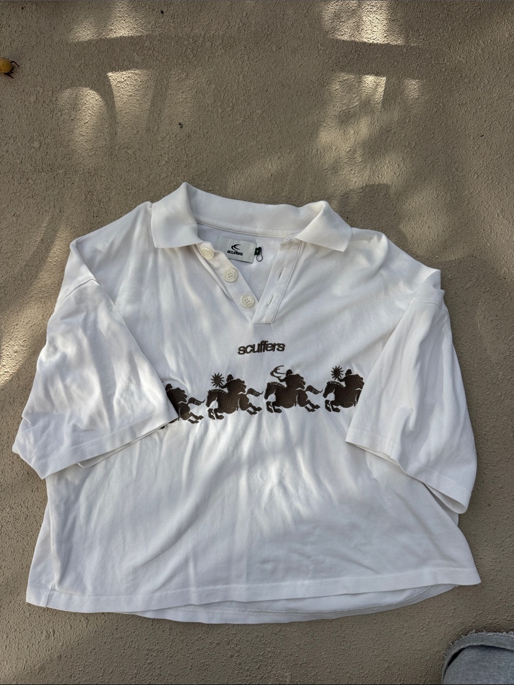 Scuffers White Short-Sleeve Polo with Brown Graphic
